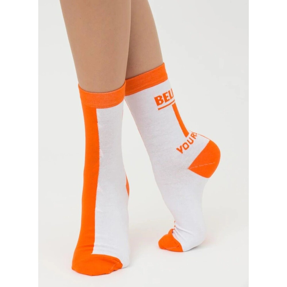 Women's socks, orange + white, size US 6–9